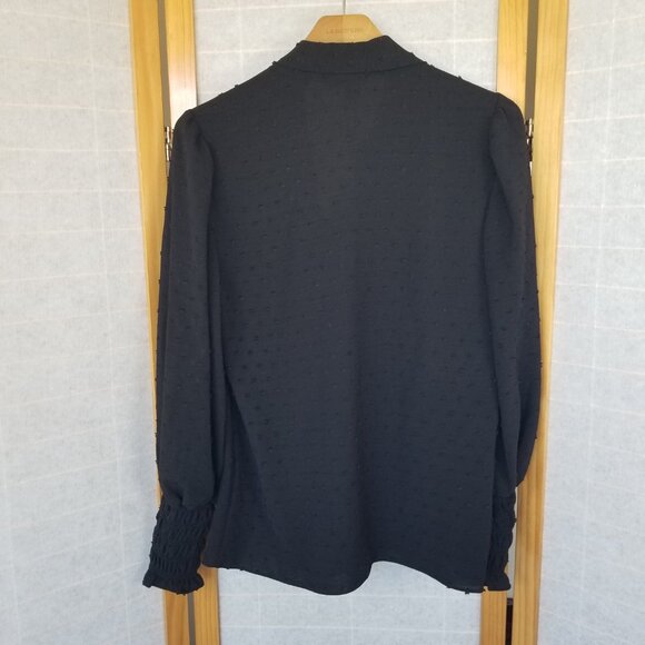 NEW Max Studio Black Neck P Bow Blouse Bishop Sleeves Size M $98 Retail - Picture 11 of 14